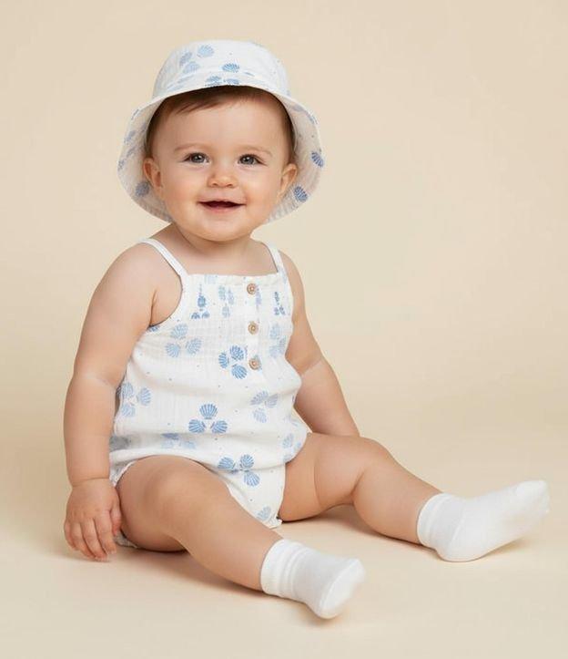 Macaquinho Infantil e Chapéu com Estampa de Conchas - Tam 0 a 18 Meses - 2