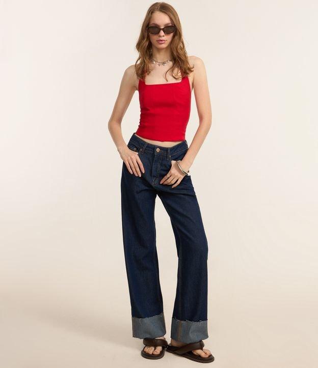 Calça Reta em Jeans com Barra Dobrada - 1