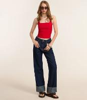 Calça Reta em Jeans com Barra Dobrada - 1