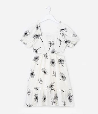 Vestido Infantil com Cut Out e Estampa Floral - Tam 5 a 14 Anos