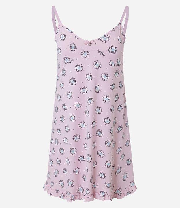 Camisola em Microfibra com Estampa de Olhinhos e Barra de Babadinhos - 1