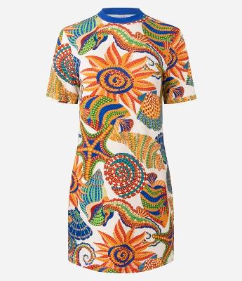 Vestido T-Shirt Curto em Viscose com Estampa Tropical