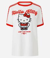 Camiseta T-shirt em Algodão com Estampa Hello Kitty e Listras Contrastantes - 1