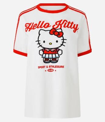 Camiseta T-shirt em Algodão com Estampa Hello Kitty e Listras Contrastantes