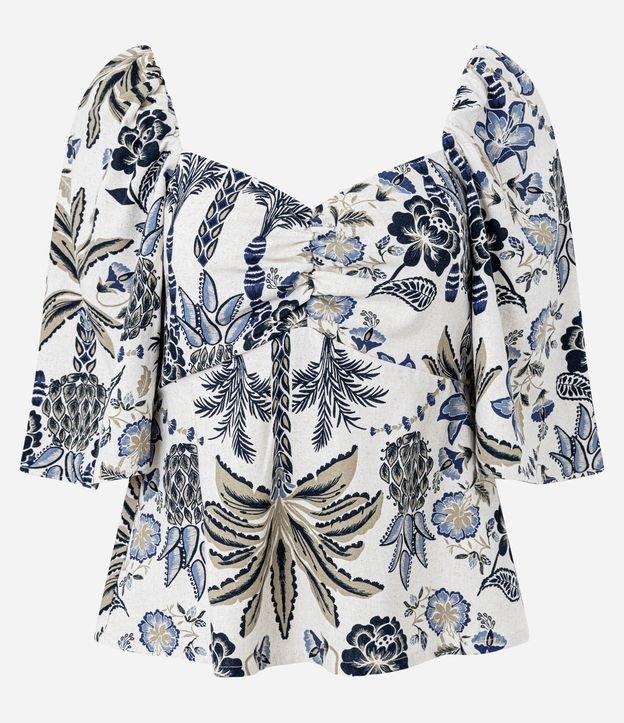 Blusa em Viscolinho com Decote Coração e Estampa Floral - 1