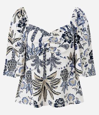Blusa em Viscolinho com Decote Coração e Estampa Floral