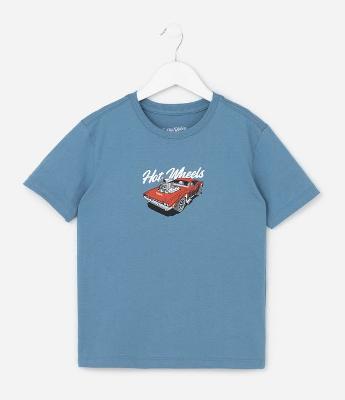 Camiseta Infantil Relaxed em Malhão Relaxed com Estampa Hot Wheels - Tam 4 a 10 Anos
