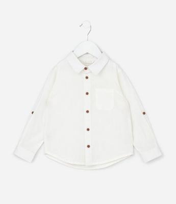 Camisa Infantil em Linho e Algodão com Bolsinho - Tam 1 a 6 Anos