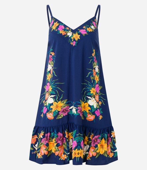 Vestido Evasê Curto de Alça em Viscose com Estampa Floral - 1