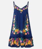 Vestido Evasê Curto de Alça em Viscose com Estampa Floral - 1