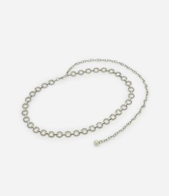 Cinto Estreito em Metal Liso e  Correntinha e Bolinha