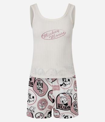 Pijama Short Doll Manga em Ribana com Estampa Mickey