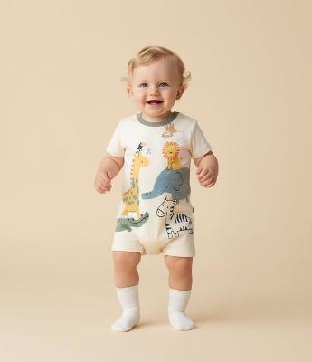 Macaquinho Infantil com Estampa Animais Empilhados - Tam 0 a 18 meses