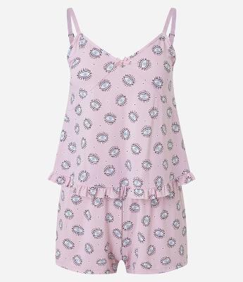 Pijama Short Doll em Microfibra com Estampa de Olho Grego