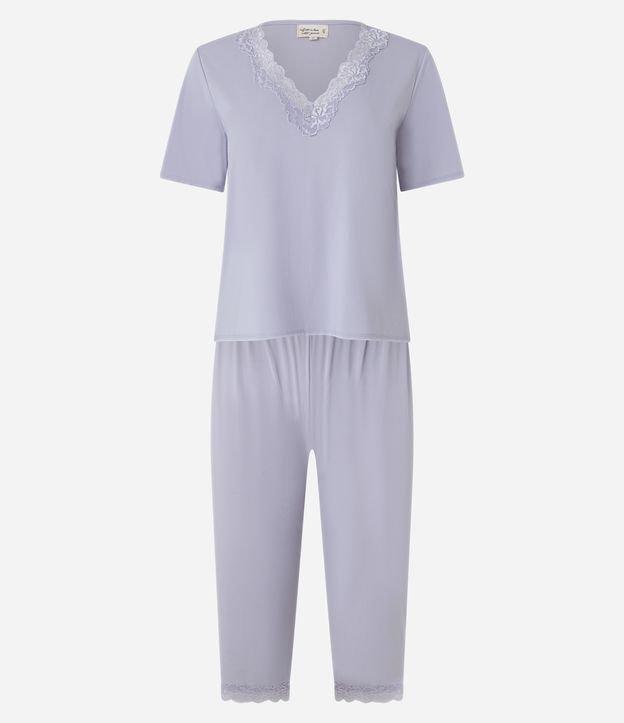 Pijama Capri em Microfibra com Renda no Decote V - 1