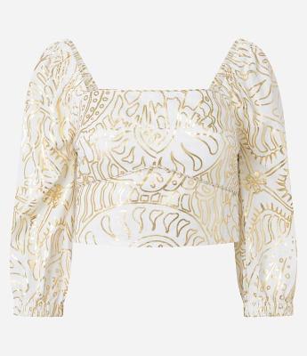 Blusa Cropped em Viscolinho com Estampa de Foil