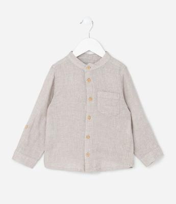 Camisa Infantil com Botões Contrastantes e Bolso - Tam 1 a 6 Anos