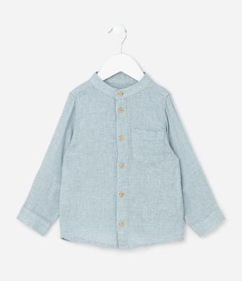 Camisa Infantil com Botões Contrastantes e Bolso - Tam 1 a 6 Anos