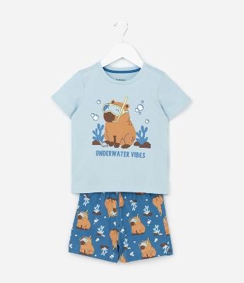 Pijama Curto Infantil Estampado de Capivara - Tam 2 a 6 Anos