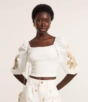 Blusa em Ribana com Manga Bufante e Estampa de Flor em Foil - 2