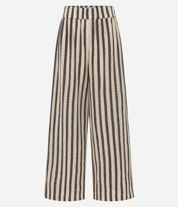 Calça Reta em Tricô com Listras e Cós Elástico - 1