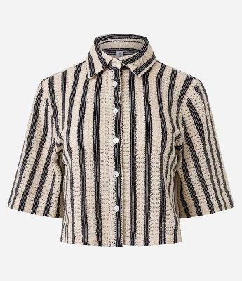 Camisa Curta com Textura e Listras