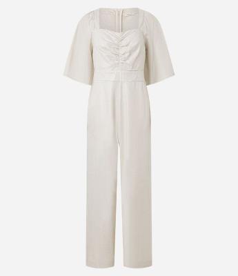 Macacão Wide Leg em Viscolinho com Franzido no Busto