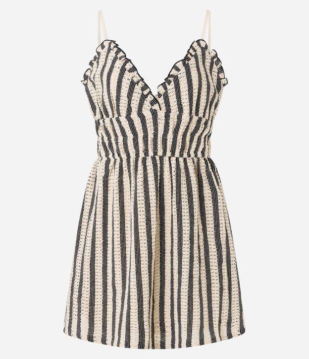 Vestido Curto em Tricô com Listras e Furinhos - 1