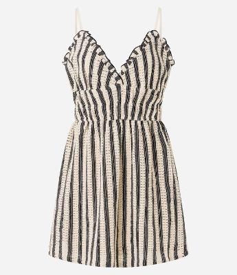 Vestido Curto em Tricô com Listras e Furinhos