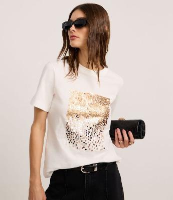 Blusa em Algodão com Bloco de Paetês