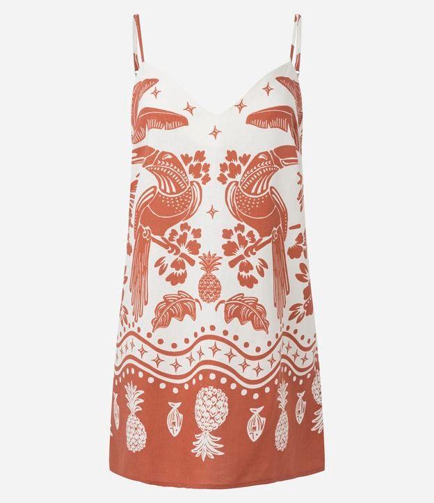 Vestido Curto de Alça em Viscolinho com Estampa Tropical - 1