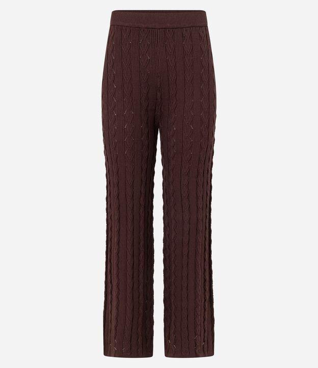 Calça Reta Cintura Alta em Tricô com Mix de Pontos - 1