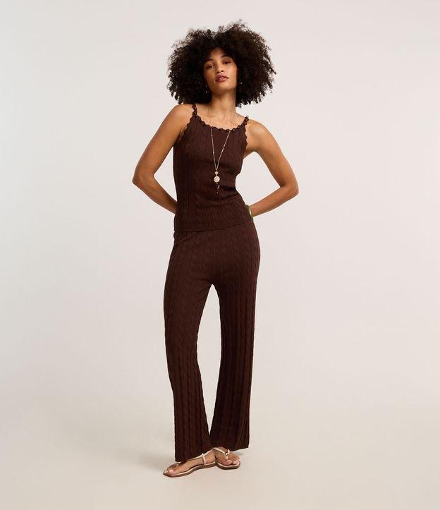 Calça Reta Cintura Alta em Tricô com Mix de Pontos - 3