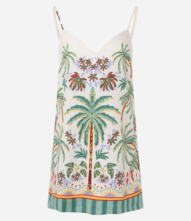 Vestido Curto  de Alça em Viscolinho com Estampa Coqueiros - 1