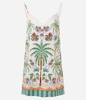 Vestido Curto  de Alça em Viscolinho com Estampa Coqueiros - 1