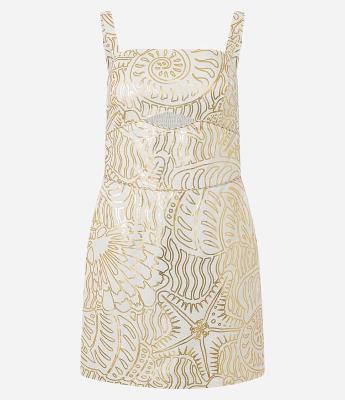 Vestido Curto de Alça em Viscolinho com Estampa Foil