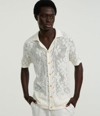 Camisa Regular em Algodão com Textura e Efeito Crochê