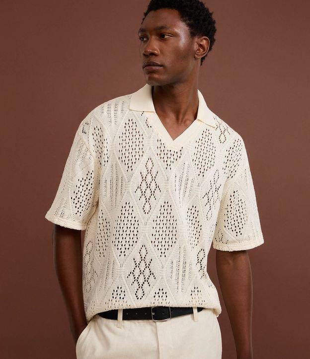 Camisa Polo em Tricô com Textura Ponto Aberto - 1