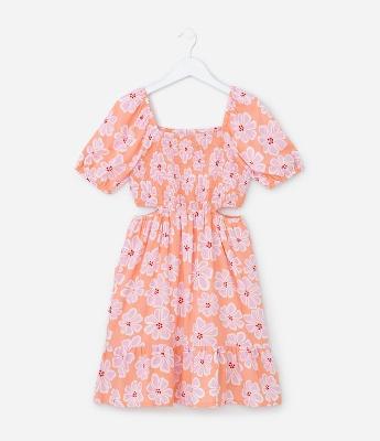 Vestido Infantil com Cut Out e Manga Bufante - Tam 5 a 14 Anos