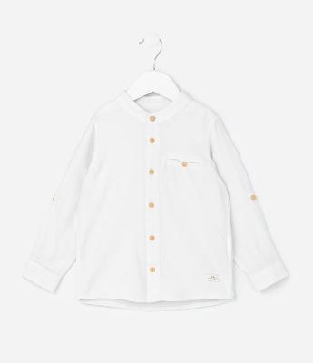 Camisa Infantil com Gola Padre e Botões Contrastantes - Tam 1 a 6 Anos