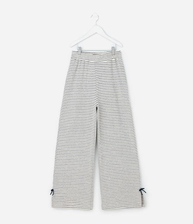 Calça Infantil Reta em Moletinho com Listras e Laço Texturizada - TAm 7 a 14 Anos - 1