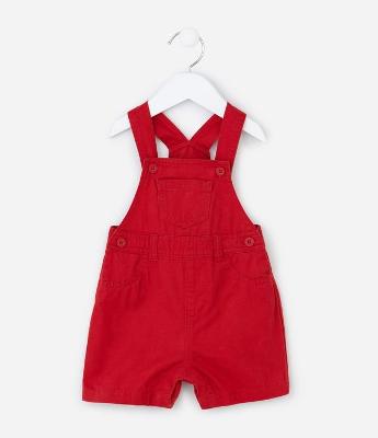 Jardineira Infantil em Sarja com Bolsos - Tam 0 a 18 Meses