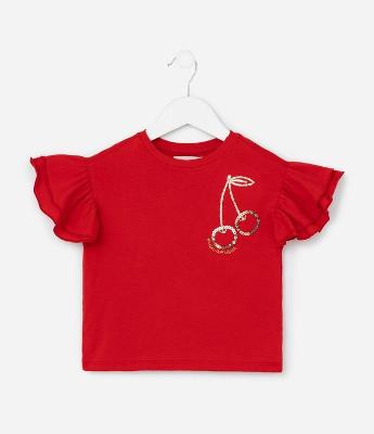 Blusa Infantil com Babadinhos e Cereja de Paetê - Tam 1 a 6 Anos