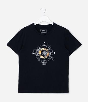 Camiseta Infantil Regular com Estampa Geométrica - Tam 5 a 14 Anos