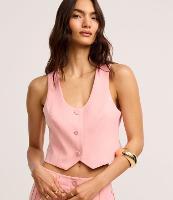 Colete Cropped Alfaiatado com Textura e Botões - 1