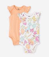 Kit 02 Bodies Infantis com Babado e Estampa Floral - Tam 0 a 18 meses - 1