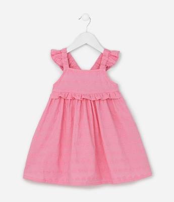 Vestido Infantil em Viscose de Alcinha com Estampa Bordada de Corações  - Tam 1 a 6 Anos