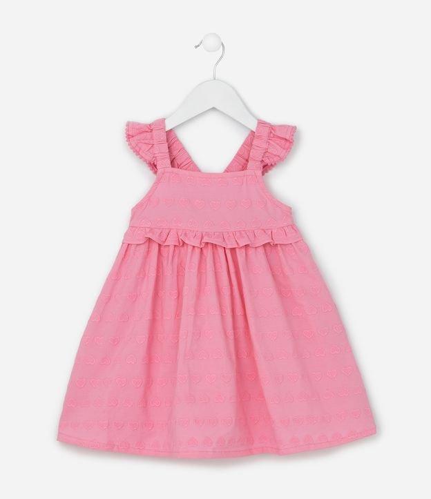 Vestido Infantil em Viscose de Alcinha com Estampa Bordada de Corações  - Tam 1 a 6 Anos - 1