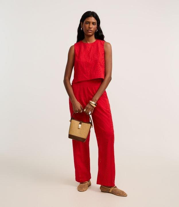 Calça Reta Cintura Alta em Laise com Textura Vazada - 2