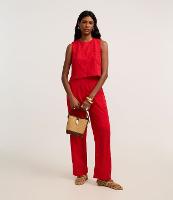 Calça Reta Cintura Alta em Laise com Textura Vazada - 2